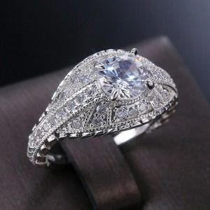 s925  Silver Sz 6 CZ Rhinestone Diamond Ring NIB